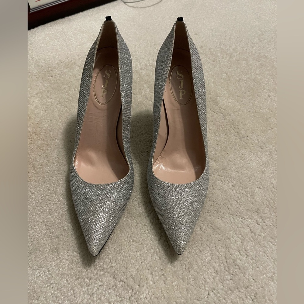 SJP by Sarah Jessica Parker Silver Glitter Pumps Heels